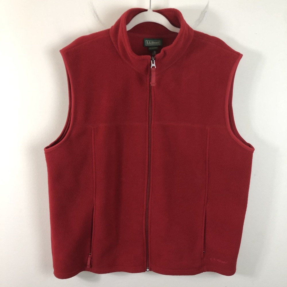 L.L. Bean Polartec Full Zip Fleece Vest Mens Sz L Red Pockets Comfortable